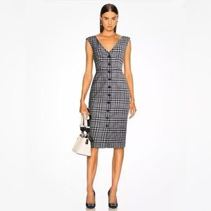 Veronica Beard Black & White Plaid Button-Front Midi Sheath Dress